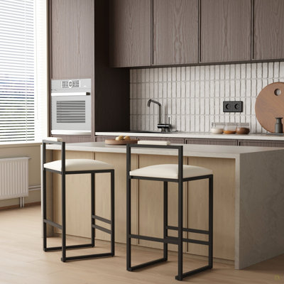 Set Of 2 Barstools Faux Leather Upholstered Bar Stools Modern Metal Frame Dining Chairs For Counter, Kitchen Island
