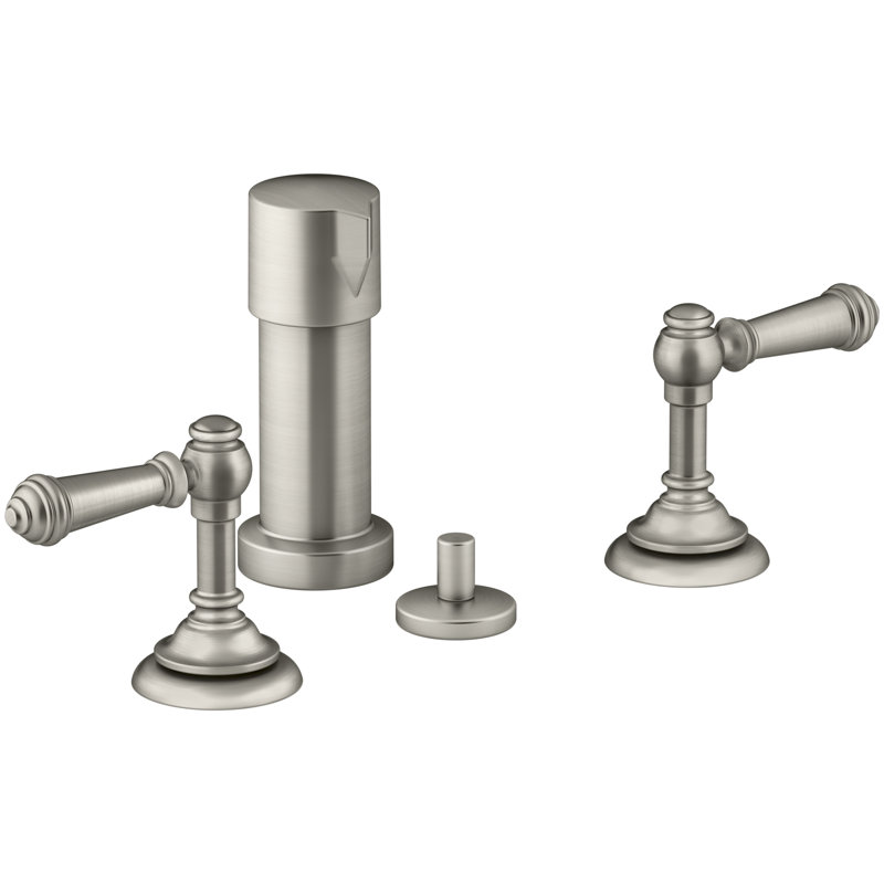 Artifacts Widespread Bidet Faucet with Handles, Vibrant Brushed Nickel, Lever
