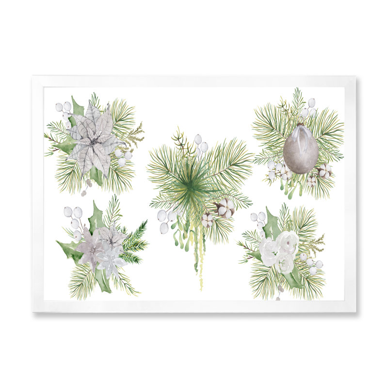 Bouquet floral de Noël avec coton, branches III - peinture sur toile, H 12 po x l 20 po