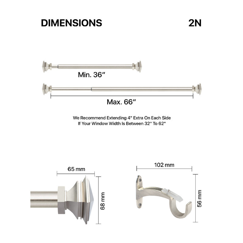 Tringle à rideaux réglable 1 po Kruitbosch, Argent, 36" - 66"