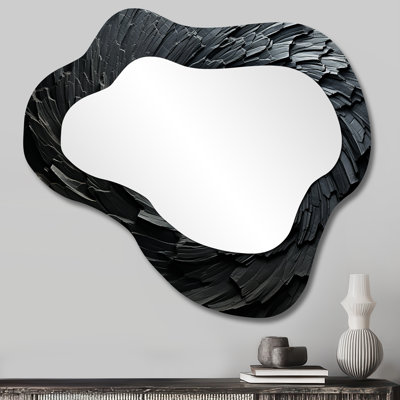 Black Spiraling fractal sprial - Abstract Spirals Cloud Decorative Wall Mirror, Modern Asymmetrical Mirror, Printed Metal Art