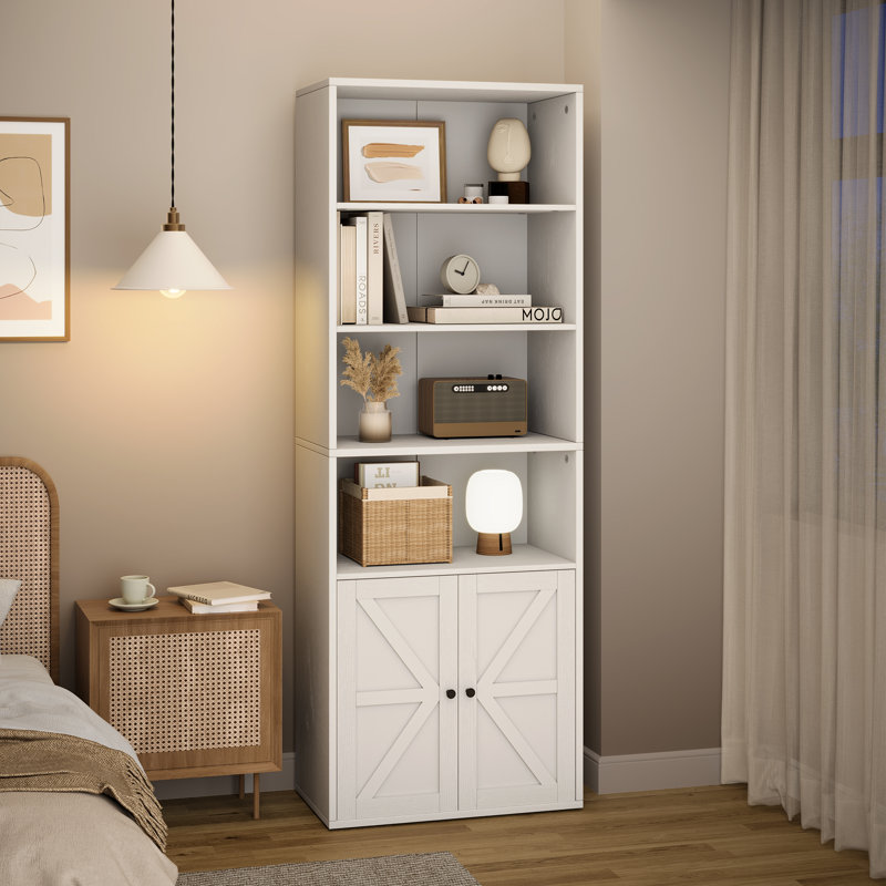Bibliothèque haute, 6 tablettes en bois, Blanc