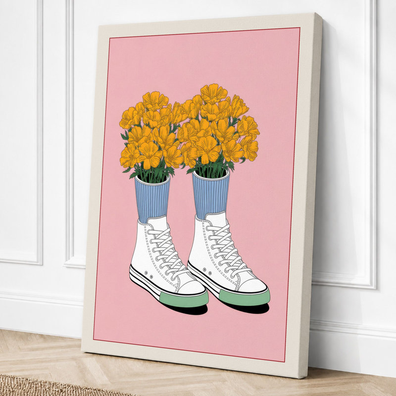 Sneakers in Bloom Modern - Wrapped Canvas, 36x24 - 91.4 x 61.0 cm, Cream Border