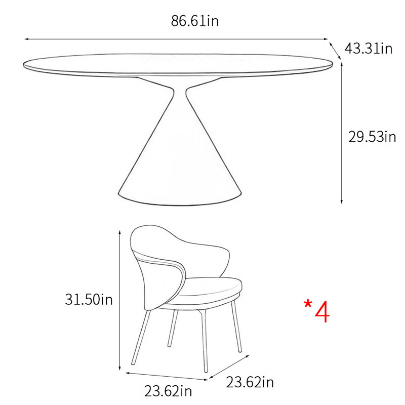 Italian style home oval dining table sets, 29.53"H x 86.61"L x 43.31"W