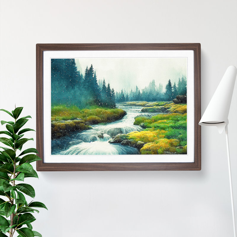 Summer Forest Stream Vol.3 - Single Picture Frame Painting, 34cm H x 46cm W x 2cm D, Walnut