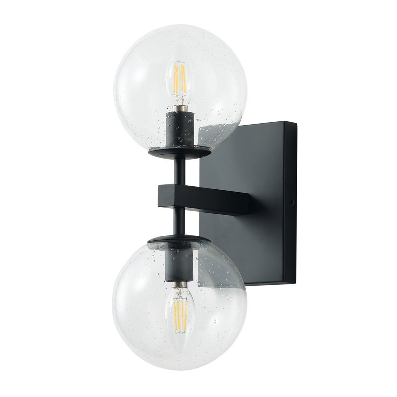 2-light matte black glass ball iron dimmable wall lamp