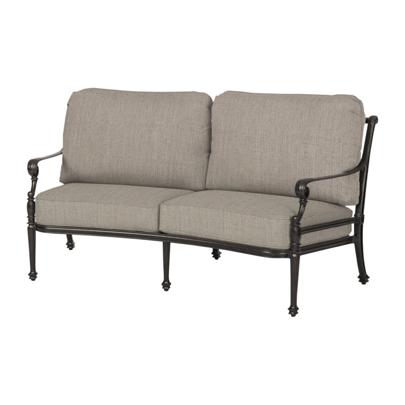 Grand Terrace Curved Loveseat with Sunbrella Cushion, Desert Bronze, Cast Ash Sunbrella® Plainweave