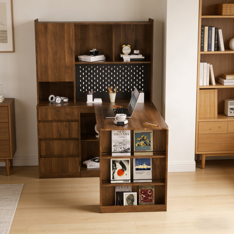 Bureau d'ordinateur d'angle en forme de L avec lumières DEL, station de charge et tiroirs de rangement, bureau de jeu de bureau à domicile avec bibliothèque, bureau d'écriture de table d'étude en L avec prises de courant
