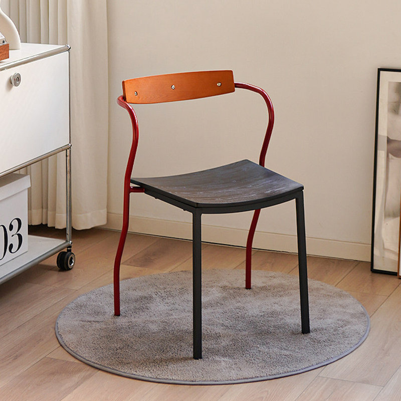 Black+Cherry Wood Colour+Red Solid back side Chair(Set of 2), Black
