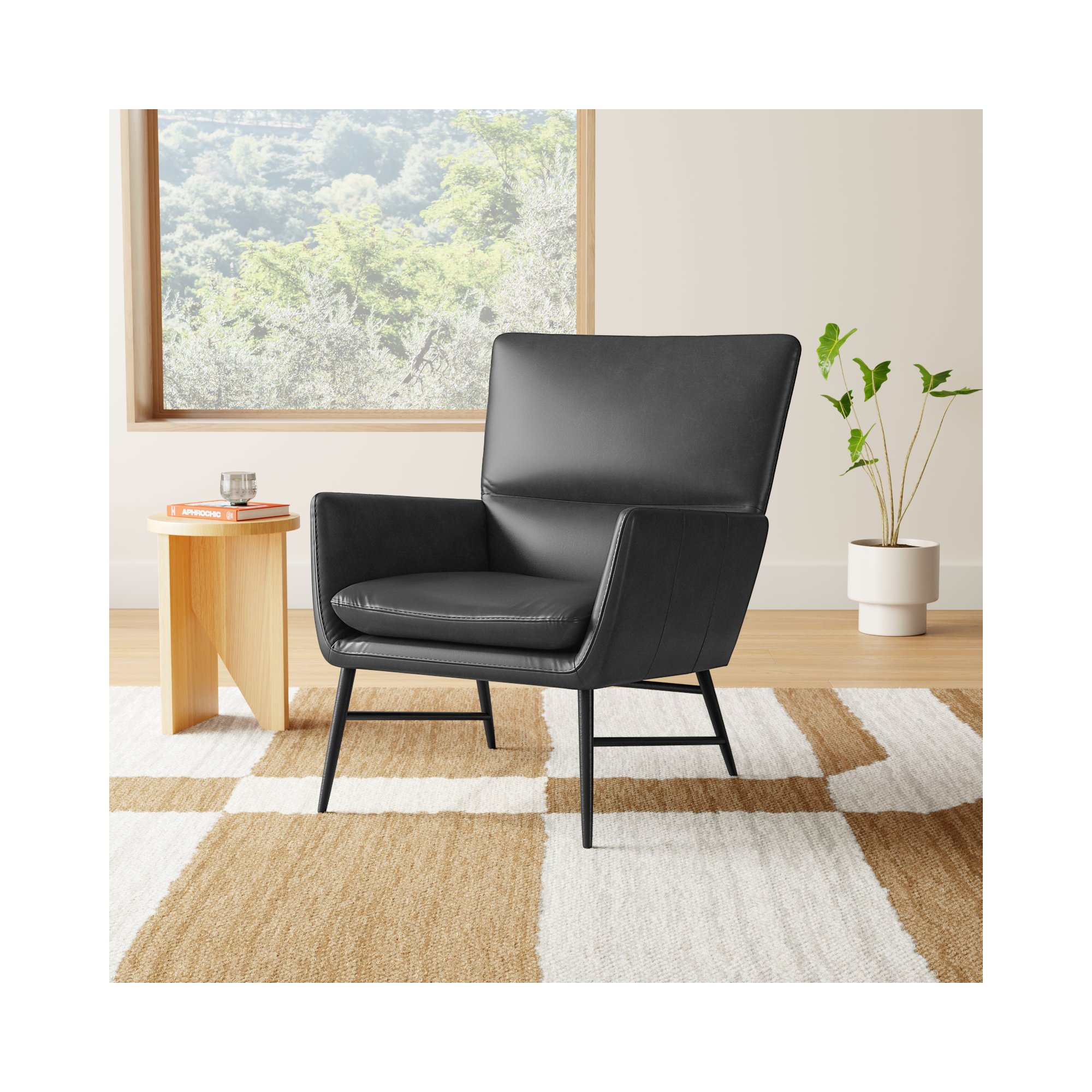 Pisces 29" Wide Lounge Chair, Black Leather
