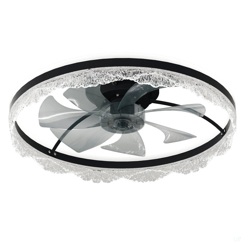 Ventilateur de plafond 24 po avec lumière et ventilateur encastré en cristal avec pales cachées et flux d'air naturel, parfait pour la chambre à coucher, la chambre d'enfant et la salle d'étude