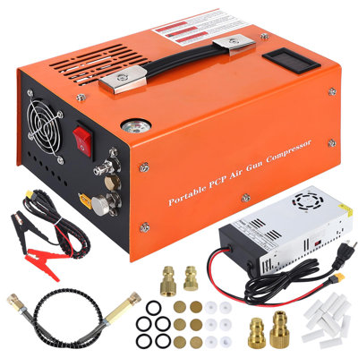 Compresseur d'air haute pression PCP 4500 PSI/30 MPa, pompe à remplissage rapide sans huile – Double alimentation 12 V CC et 110 V CA, ventilateur intégré, arrêt manuel, pour armes à air comprimé, paintball, orange
