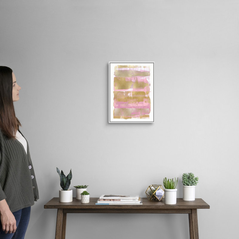 Reproduction d’art sur toile, "abstract expressions blush 2" par David Moore, Cadre blanc, H 18 po x l 14 po x P 1,75 po