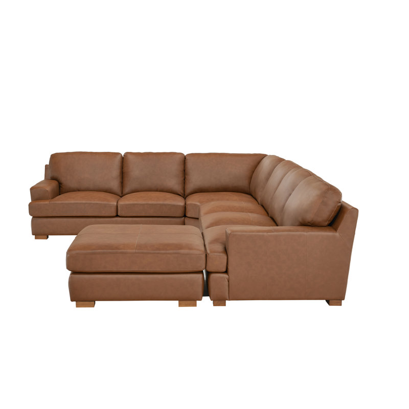 Aness Upholstered L-Shaped Sectional Reversible, Chesnut Leather Match