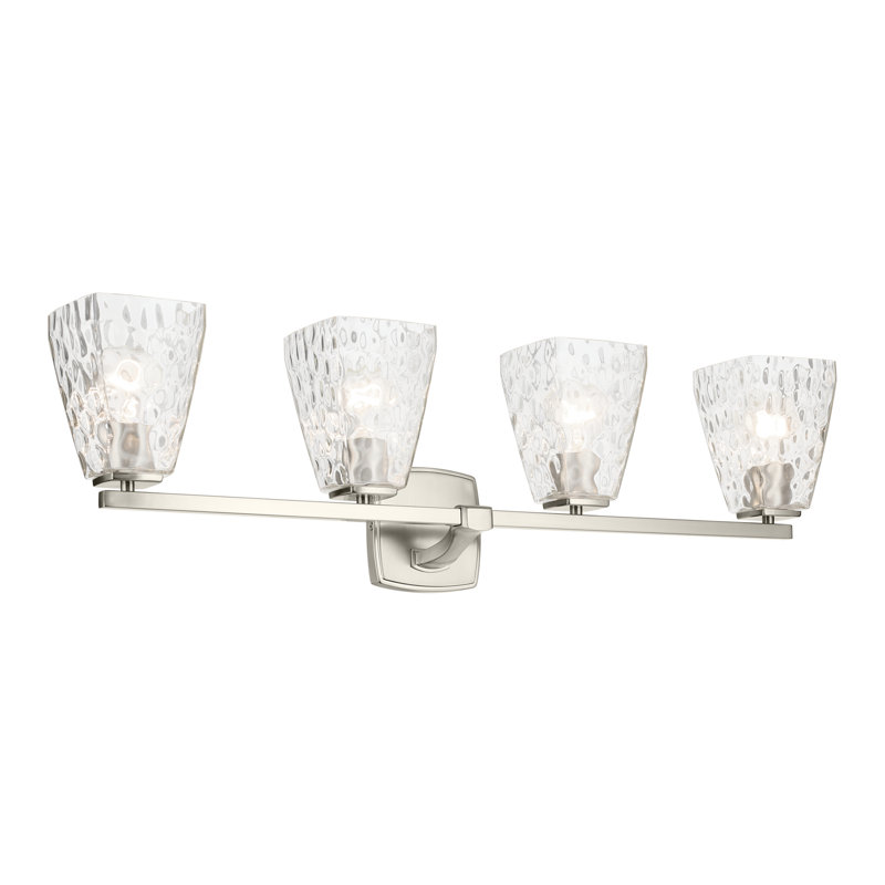 Éclairage pour salle de bain 4 lumières 33,25 po avec verre d'eau, Clair, Brushed Nickel