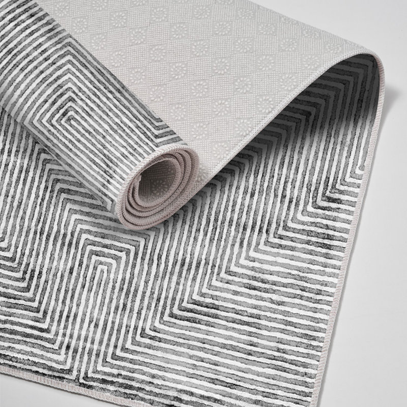 Premium Washable Area Rug, Grey, 5.2 x 7.5 Feet | 100% Polyamide, 850 g/m² | Non-Slip Underside, Easy Clean Fabric, Machine Washable at 86°F | Stylish Digital Print Design for Living Room & Bedroom Décor