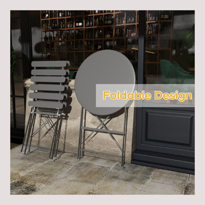 Ensemble de 2 tables bistro et chaises pliantes pliables pour l'extérieur / intérieur avec cadre de qualité supérieure pour balcon, cour