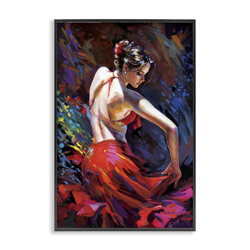 Danseuse de flamenco passionnée, estampe numérique, design par Leon Devenice, H 18 po x l 12 po, Giclée encadrée noir minuit