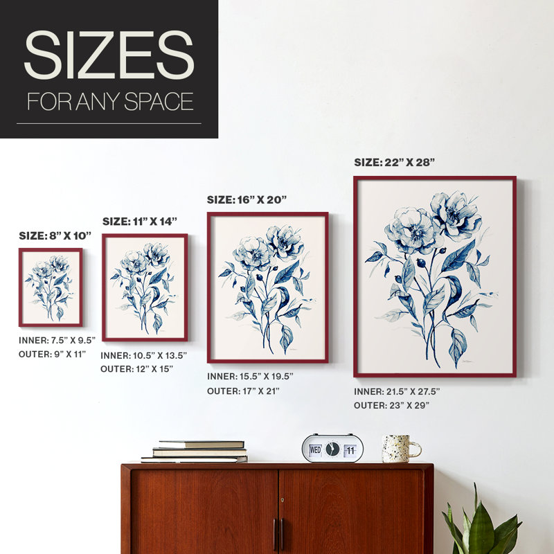 Indigo Wild Roses I, reproduction encadrée - bois massif, H 30 po x l 24 po, Rouge