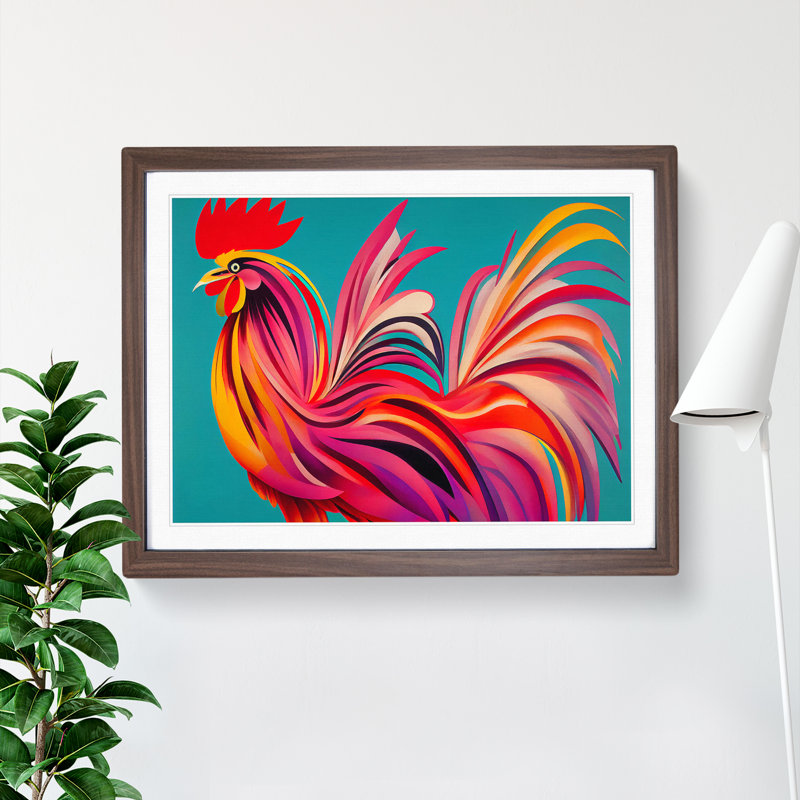 Colourful Rooster Vol.2 - Single Picture Frame Print, 46cm H x 64cm W x 2cm D, Walnut Framed