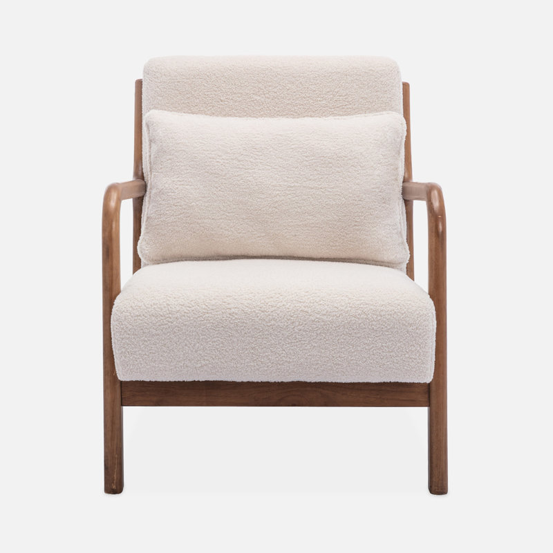 Mateyka 65.5cm scandi-style wooden armchair with cushion boucle