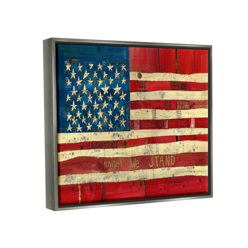 «United We Stand Independence Day Festive American Flag» par Stephanie Burgess - peinture sur toile à cadre flottant