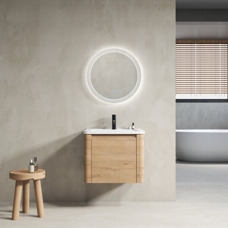 Meuble-lavabo mural 24 po avec lavabo en céramique blanche et porte à fermeture en douceur, emballage KD, contreplaqué