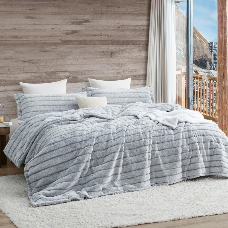 Coma Inducer Softer than Soft Frosted Gray Stripe Oversized Comforter Set, King Comforter + 2 King Shams