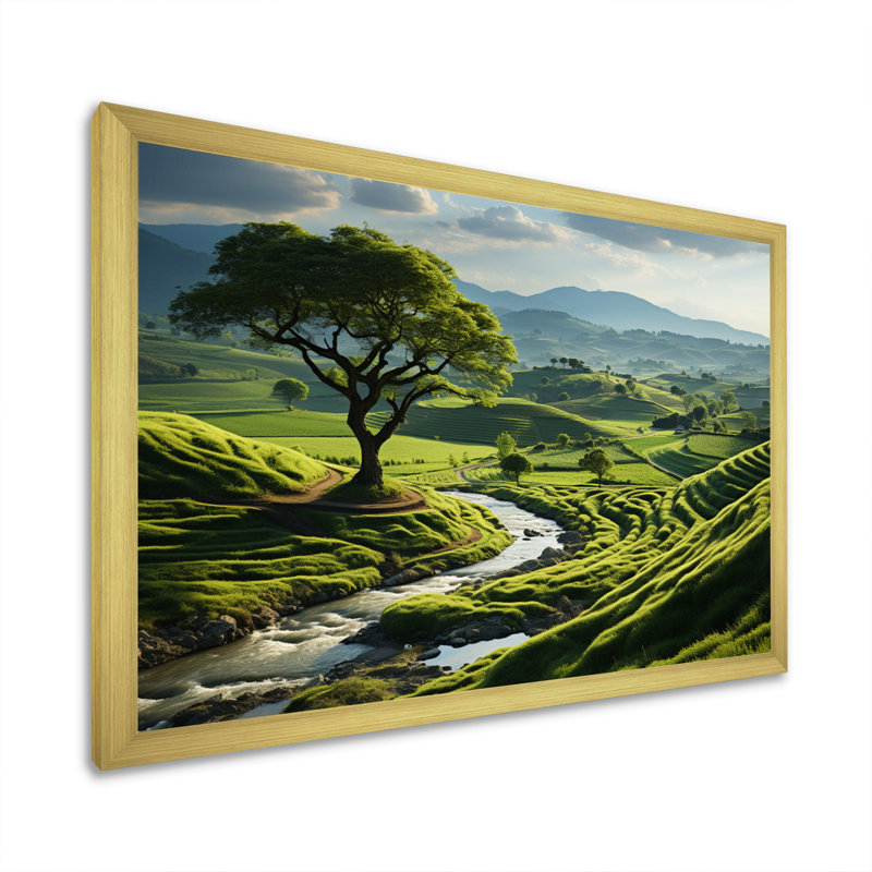 «Green Minimalisme Meadow II», impression d'art mural, H 30 po x l 40 po x P 1,5 po, Cadre doré à une seule photo