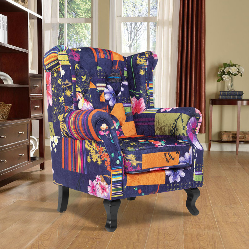 Danaye Upholstered Wingback Chair, Purple Midnight