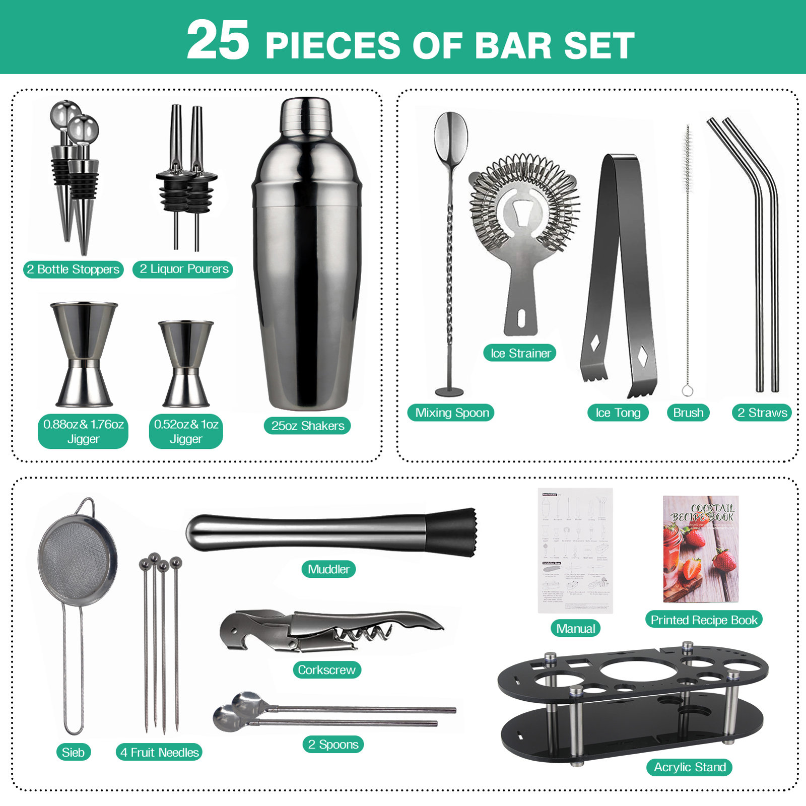 Suranne Stainless Steel Shaker, Black
