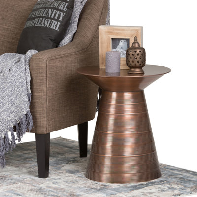 18"W Metal Industrial End Table with Sculptural Circular Base, Assembled