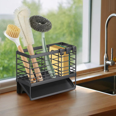 Porte-ustensiles en acier inoxydable avec plateau de vidange automatique, organisateur de couverts compact pour comptoir de cuisine, mural ou de bureau pour cuillères, fourchettes, couteaux, baguettes