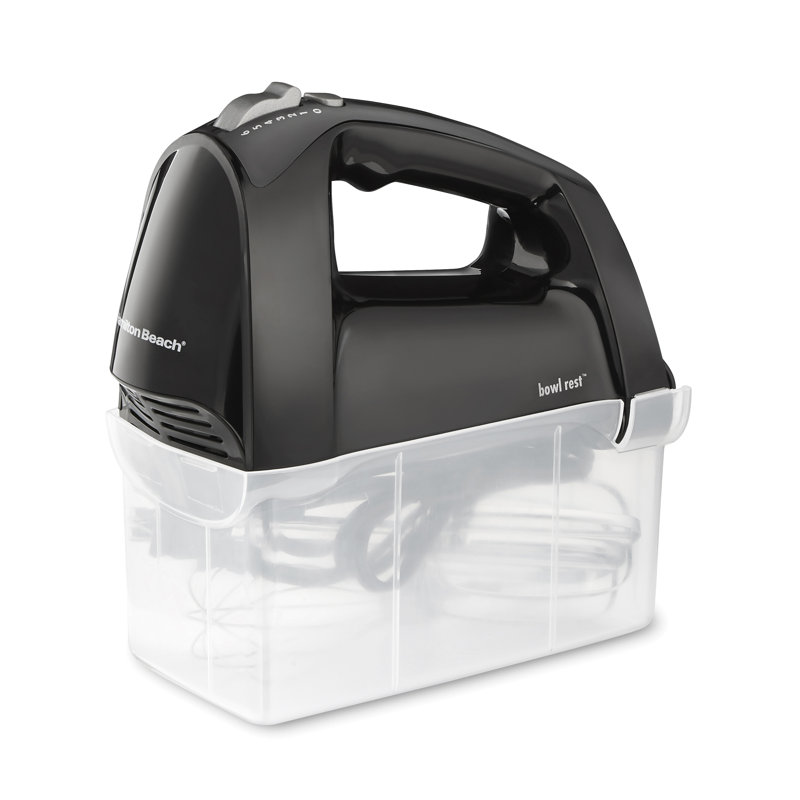 Hamilton Beach 6 Speed Hand Mixer With Quickburst, Includes Snap-On Storage Case And 3 Attachments, Black, 62690