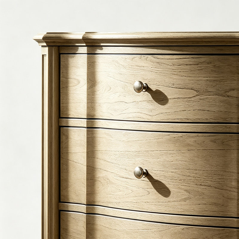 Commode 5 tiroirs en bois massif taupe antique