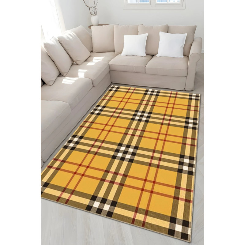 Tapis décoratif moderne à motif de rayures jaunes, Rectangle 2 pi 4 po x 4 pi