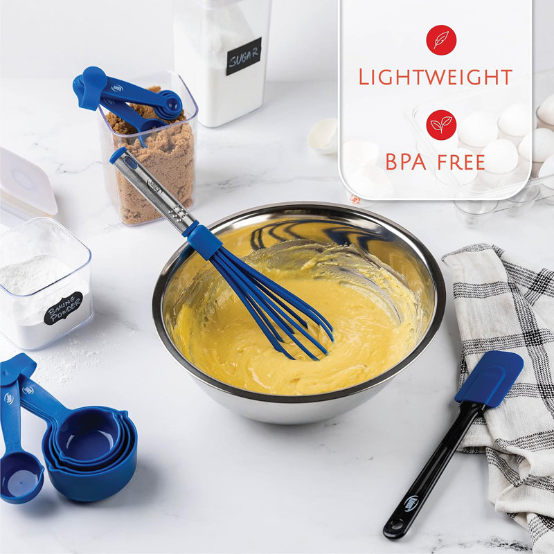 Ensemble d'ustensiles de cuisine de 24 pièces Kaluns - silicone résistant à la chaleur et acier inoxydable, antiadhésif, poignées ergonomiques, bleu, ustensiles de cuisine complets