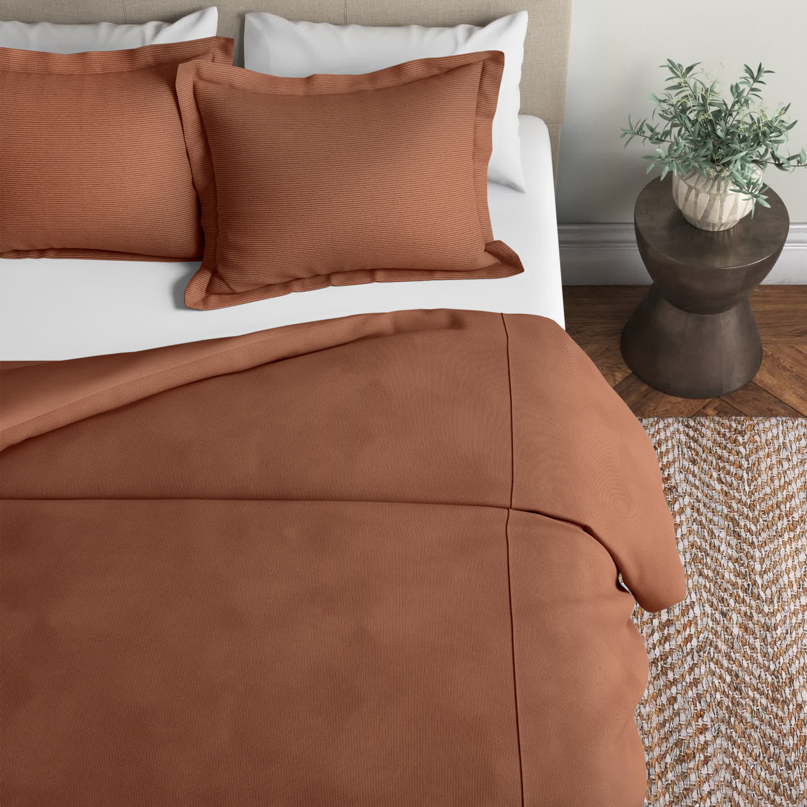 Neil Cotton Sateen Duvet Cover Set, Terracotta, King Duvet Cover + 2 Pillowcases