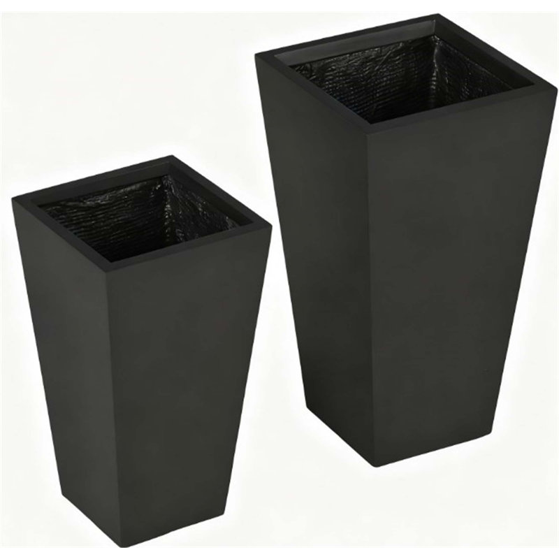 Tall Plant Pot,2-Pack Outdoor Planter Set,Flower Pots With Drainage Holes,For Porch,Entryway,Patio,Yard,Garden, Black