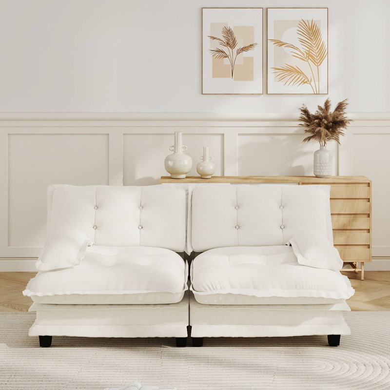 Canapé rembourré moelleux en chenille Cloud, H 35,4 po x l 77 po x P 33,8 po, Beige