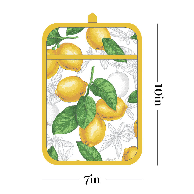 Lemon Print Cotton Kitchen Towel and Mitt Set, 4-Pack