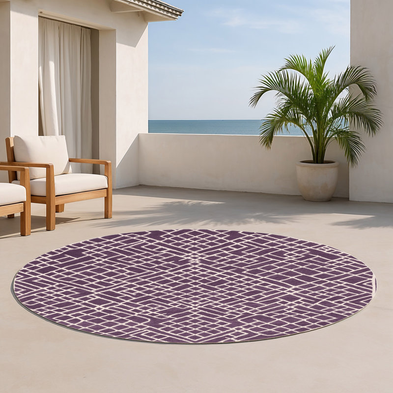 Trellis Purple Indoor and Outdoor Area Rug, Round 5'