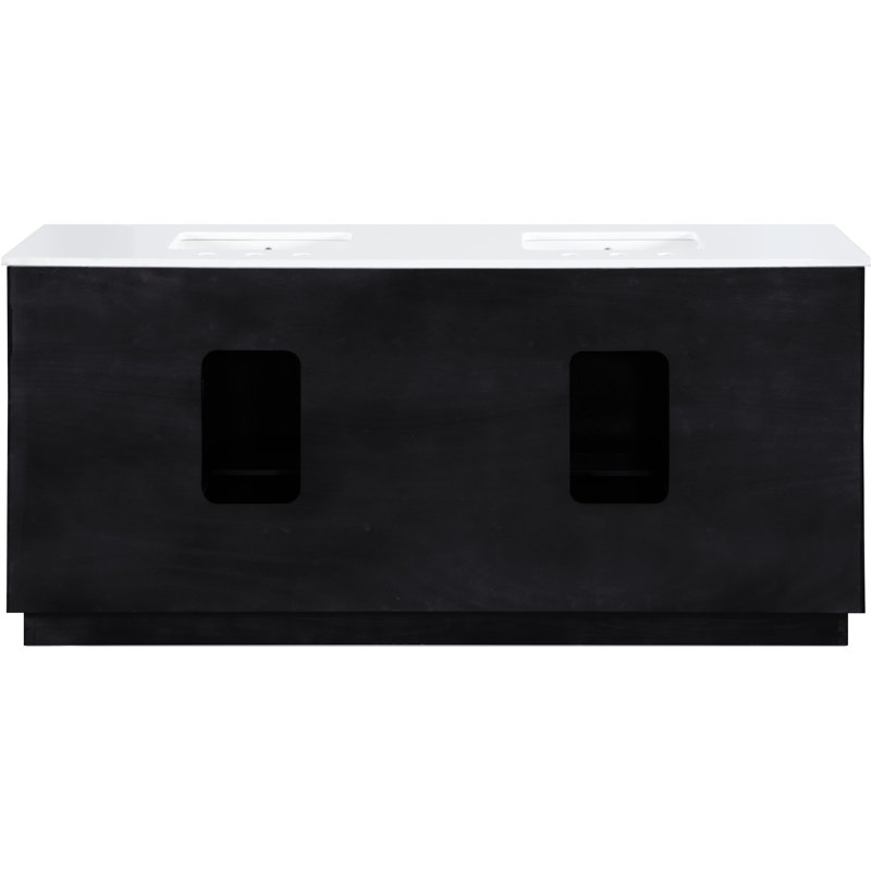 Meuble-lavabo en pierre noire et bois massif 72 po Willard, Noir, 72"
