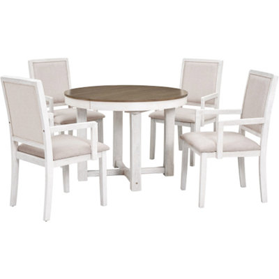 Butterfly Leaf Wood Dining Table And 4 Upholstered Dining Chairs_5_Removable Leaf_Round_Pedestal_Solid back_38.8"" H x 21.4"" W x 21.8"" D -  Red Barrel StudioÂ®, 7D5C1ABAC2D34443950FFC12FB7E67B8