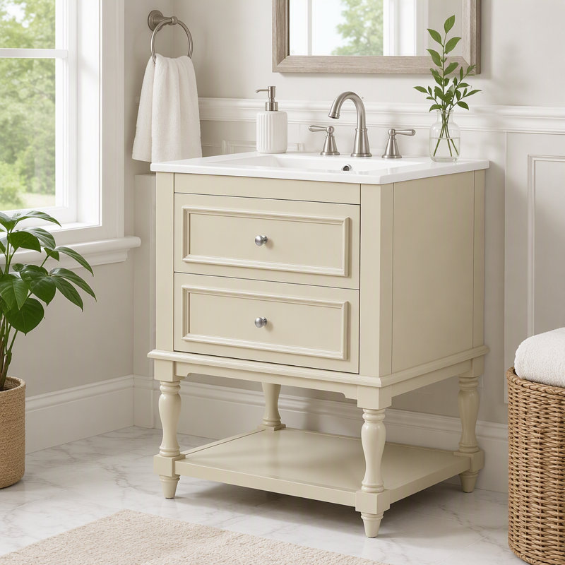 Meuble-lavabo 24 po avec lavabo en céramique, Beige