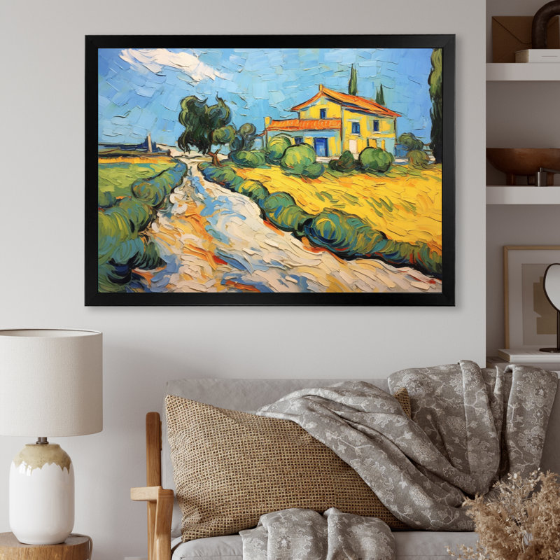 Vangogh, la maison jaune à Arles III, encadrée sur toile par Vincent Van Gogh, peinture, H 24 po x l 32 po x P 1 po