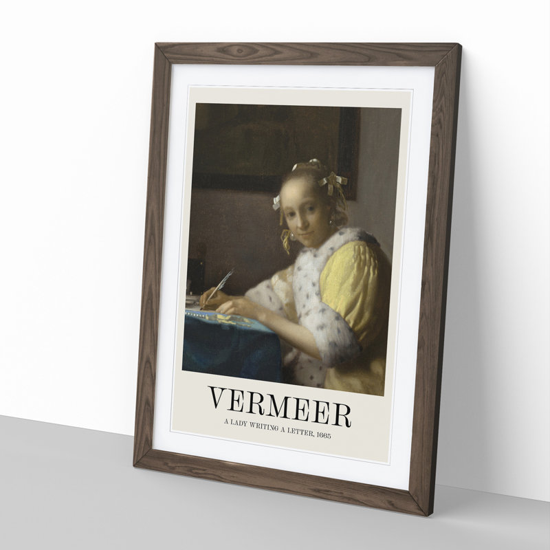 A Lady Writing a Letter by Johannes Vermeer - Picture Frame Painting, 65cm H x 48cm W x 2cm D, Walnut Framed