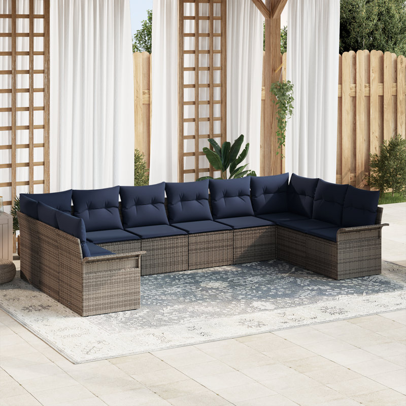 Ensemble de canapé de jardin avec coussin vidaXL 10 pièces, Structure grise / coussin bleu marine