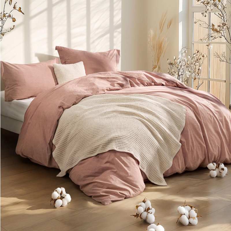 Édredon en coton avec jeté de lit et coussin décoratif, ensembles d'édredon Literie, Argile rose
