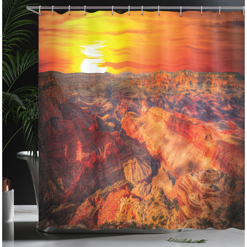 Ensemble de rideau de douche unique grand canyon avec effet coucher de soleil à l’horizon house, H 70 po x l 69 po